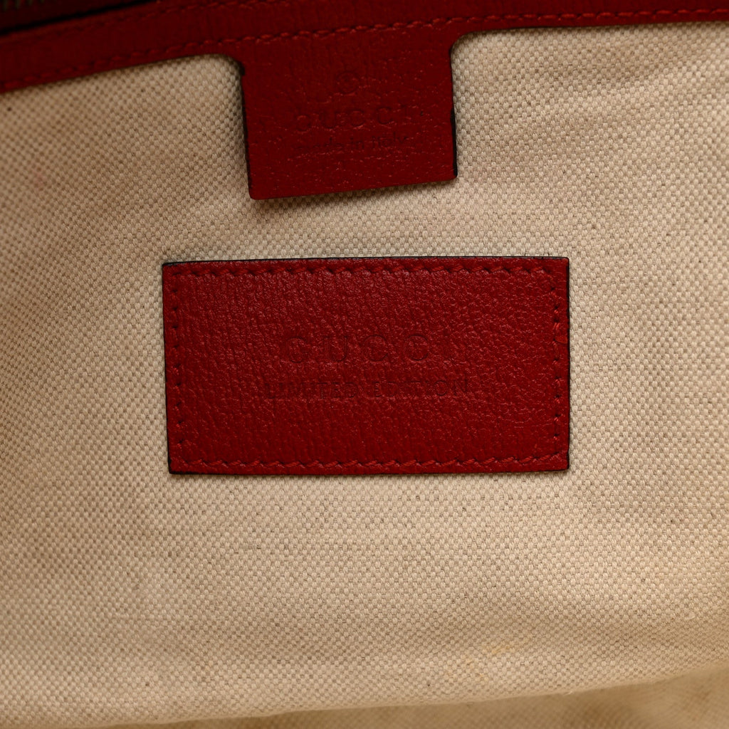 Soft GG Supreme Monogram Web Bosco Patch Small Crossbody Tote Beige Malva Hibiscus Red