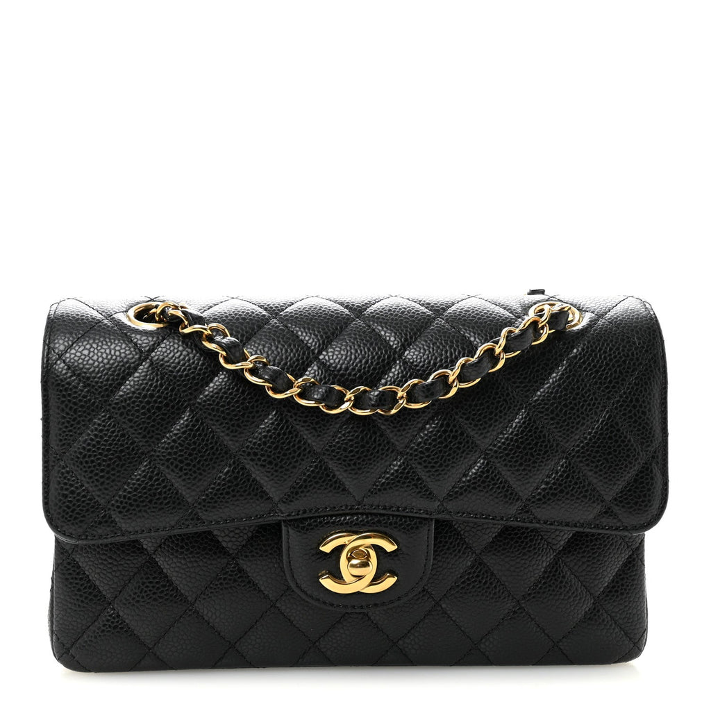 Caviar Quilted Small Double Flap Black