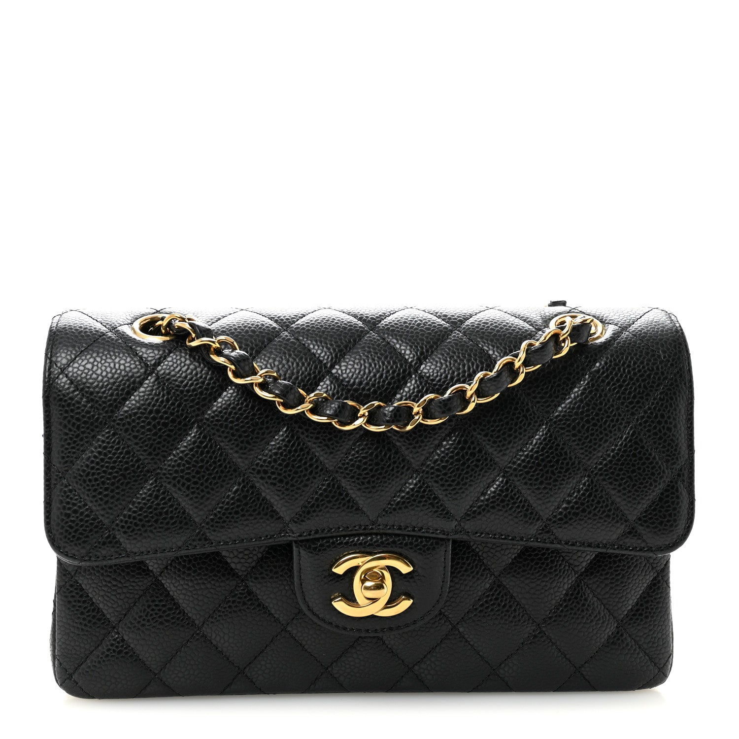 Caviar Quilted Small Double Flap Black