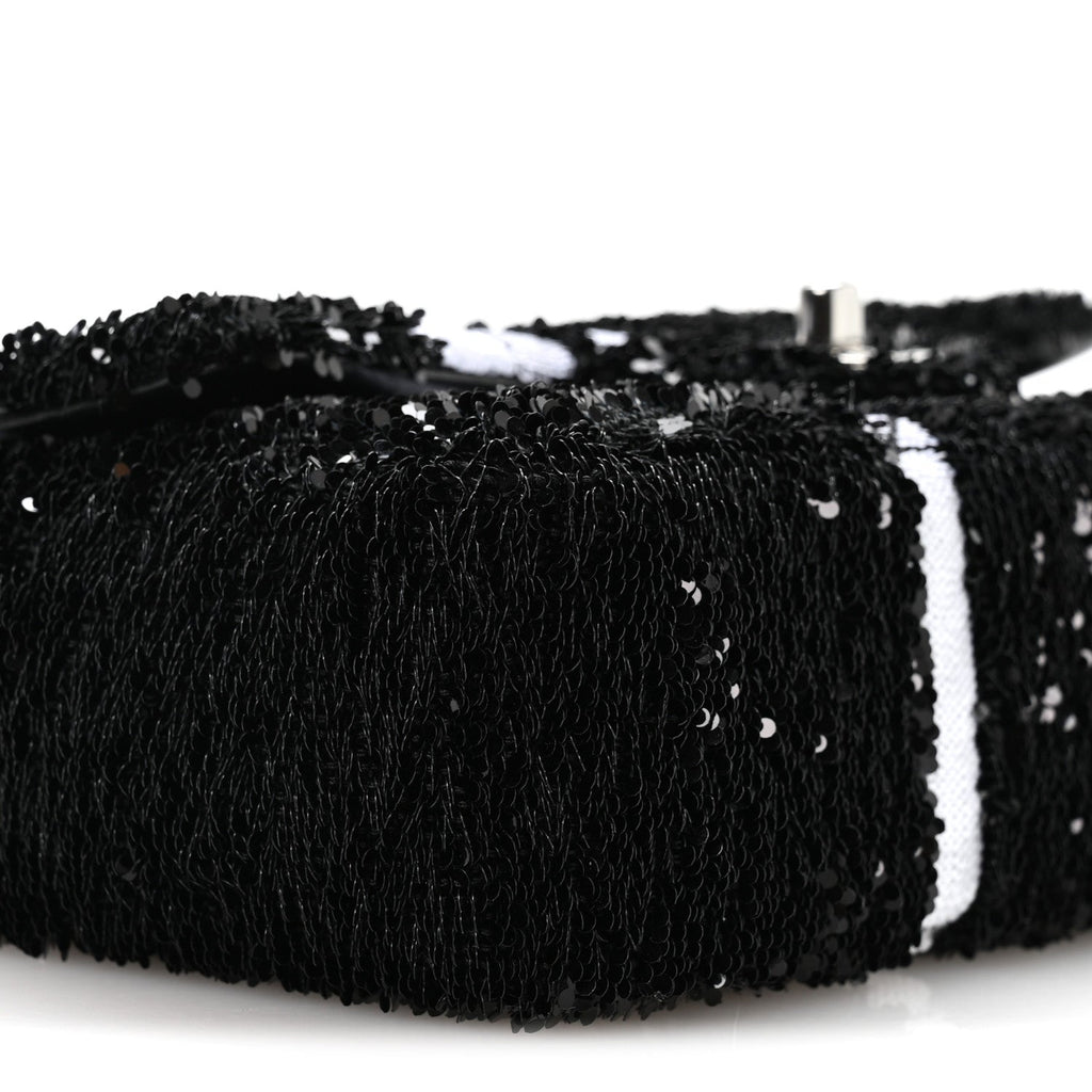 Sequin Ribbon Small Rectangular Flap Black White