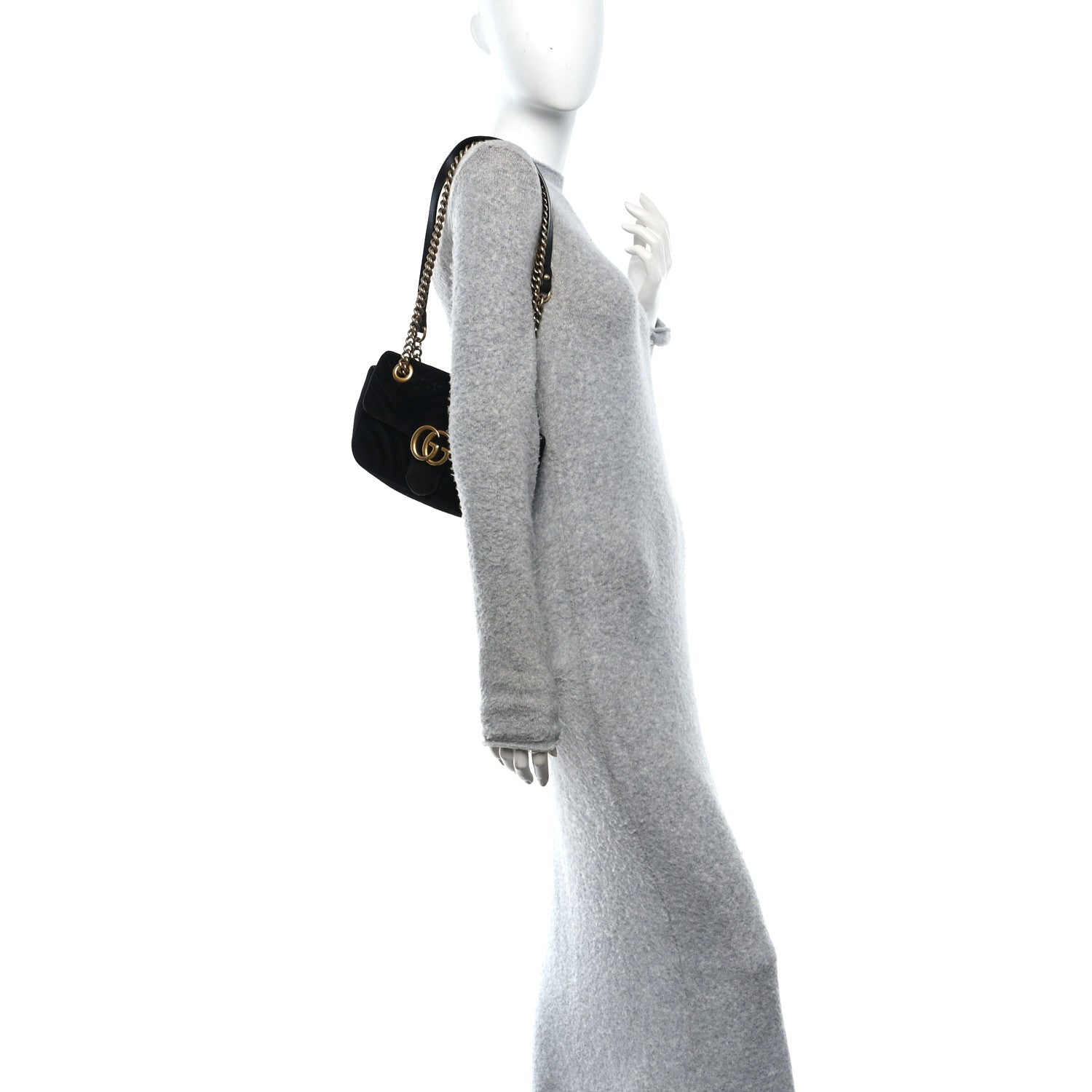 Velvet Matelasse Mini GG Marmont Shoulder Bag Black