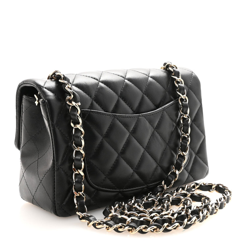 Lambskin Quilted Mini Rectangular Flap Black