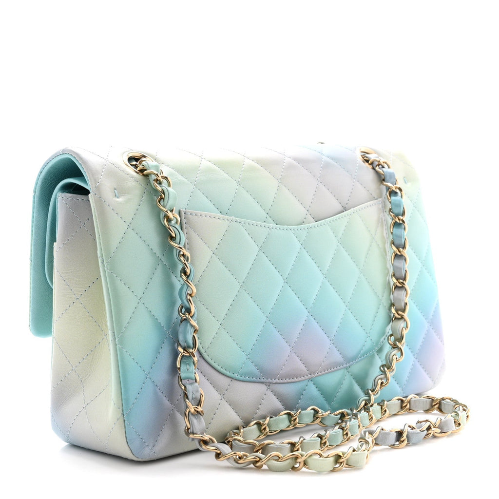 Lambskin Quilted Tie Dye Ombre Medium Double Flap Blue Multicolor