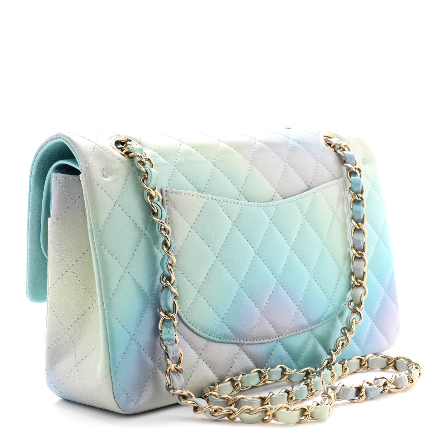 Lambskin Quilted Tie Dye Ombre Medium Double Flap Blue Multicolor