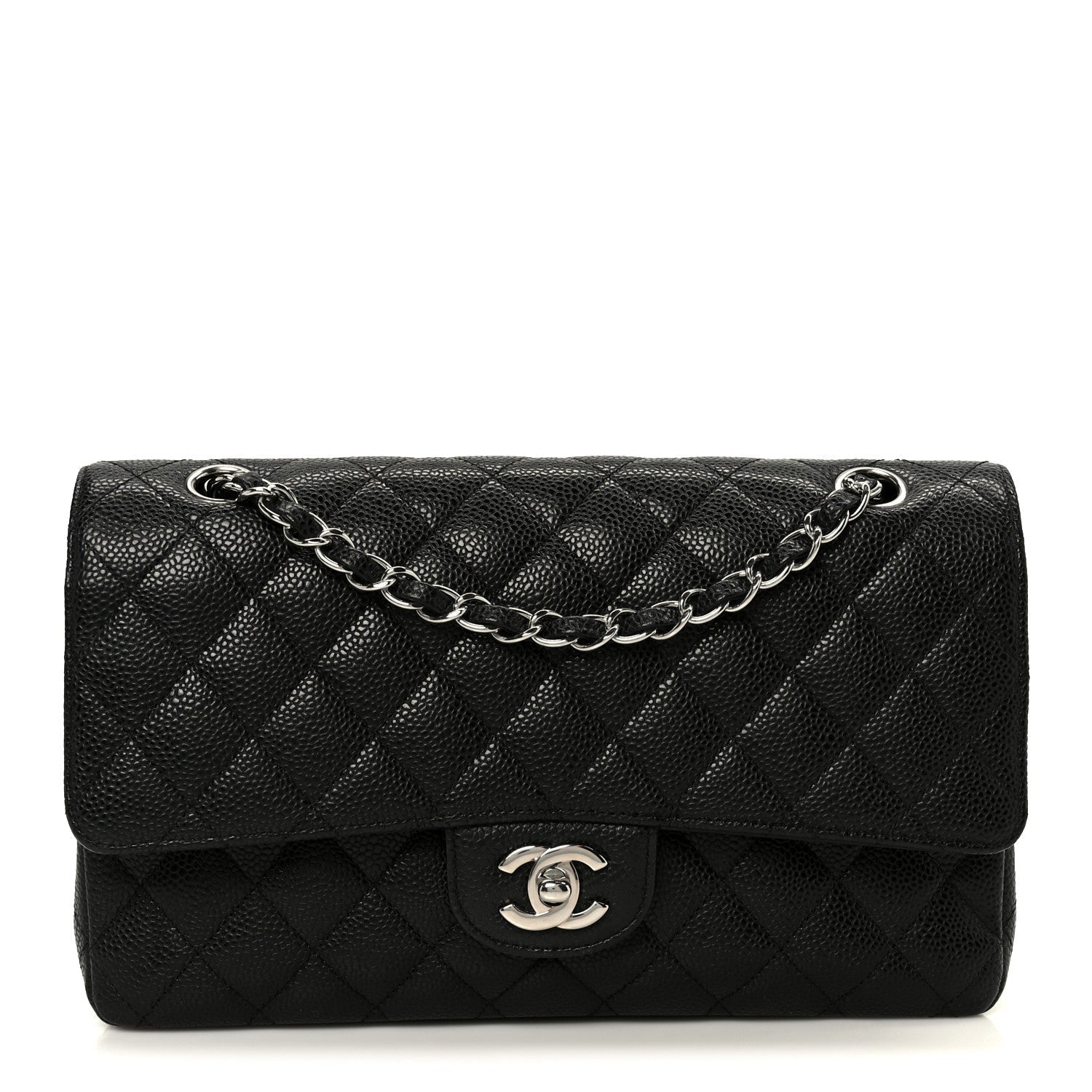Caviar Quilted Medium Double Flap Black