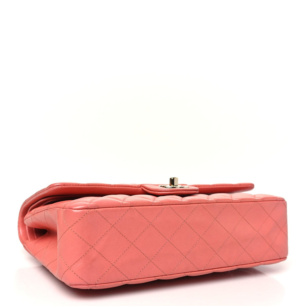 Iridescent Lambskin Quilted Medium Double Flap Pink
