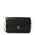 Calfskin Quilted Maxi Pearl Wallet On Chain WOC Black