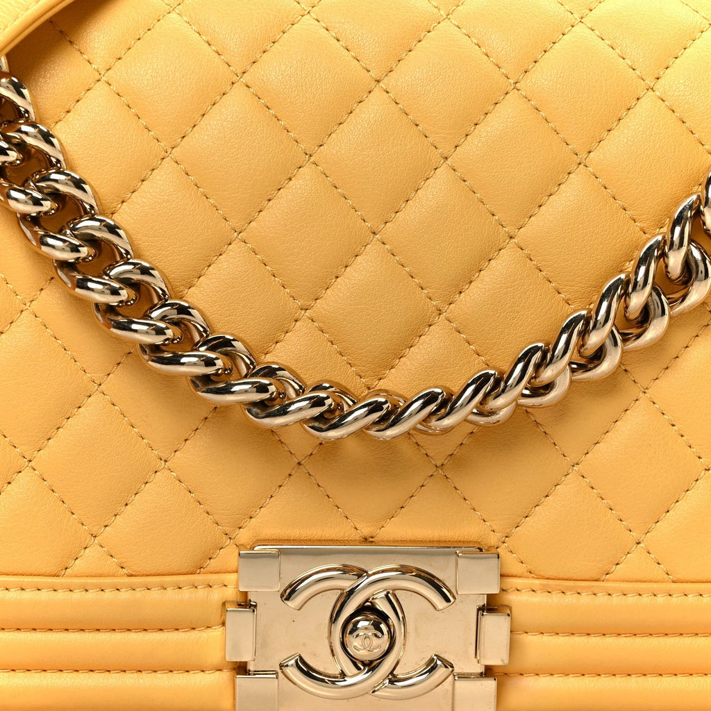 Calfskin Quilted Medium Boy Flap Yellow
