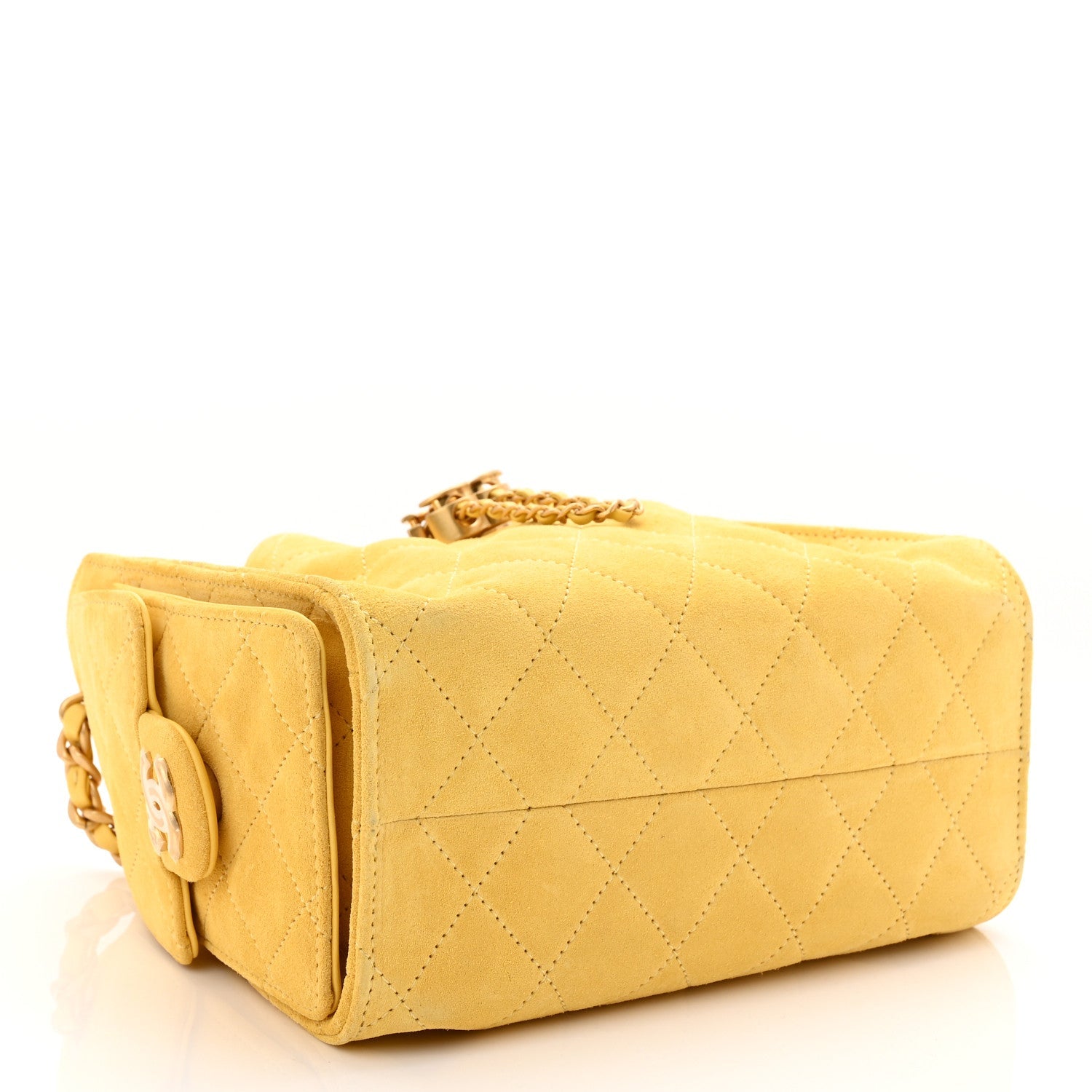 Suede Quilted Mini Chanel 25 Handbag Yellow