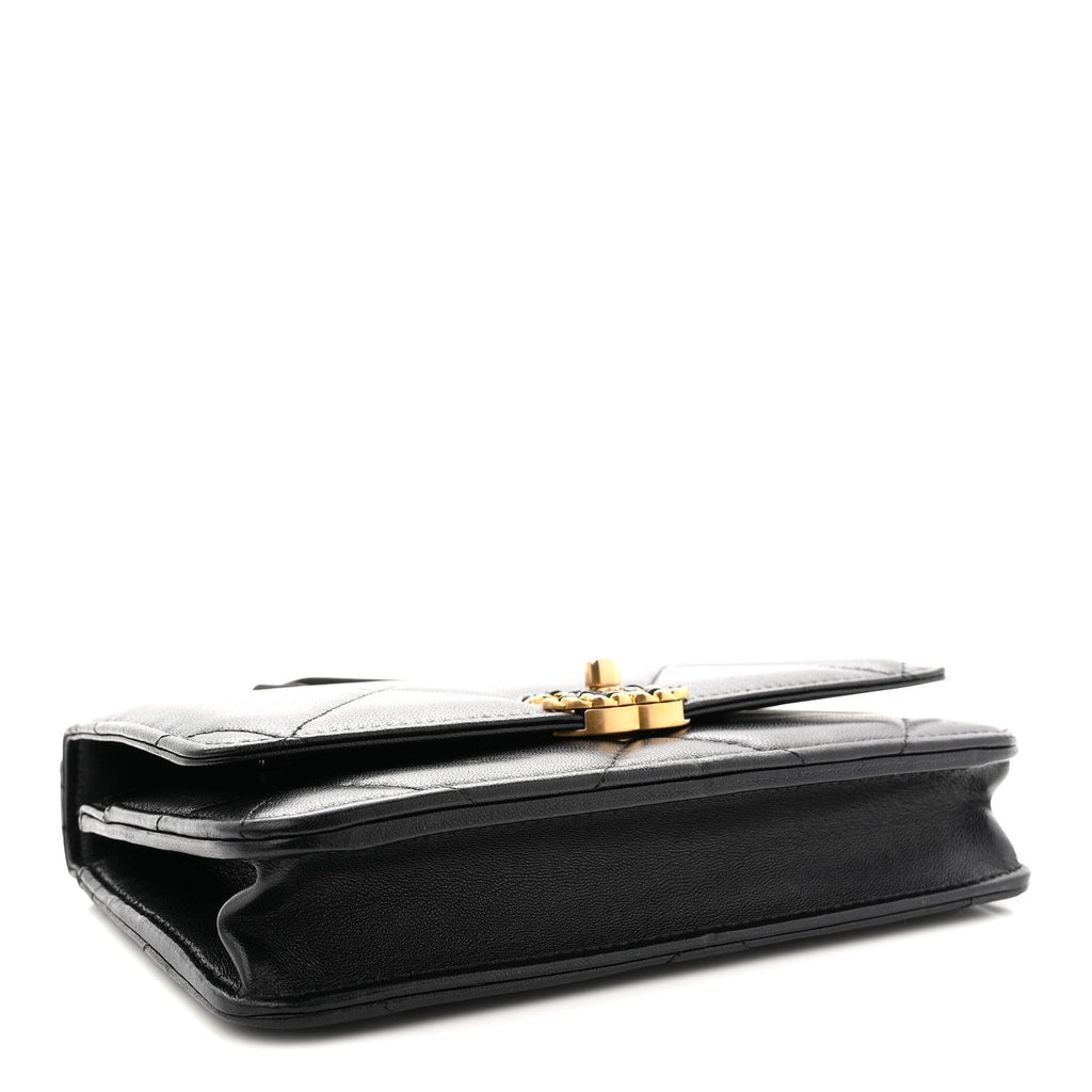 Lambskin Quilted Chanel 19 Wallet On Chain WOC Black
