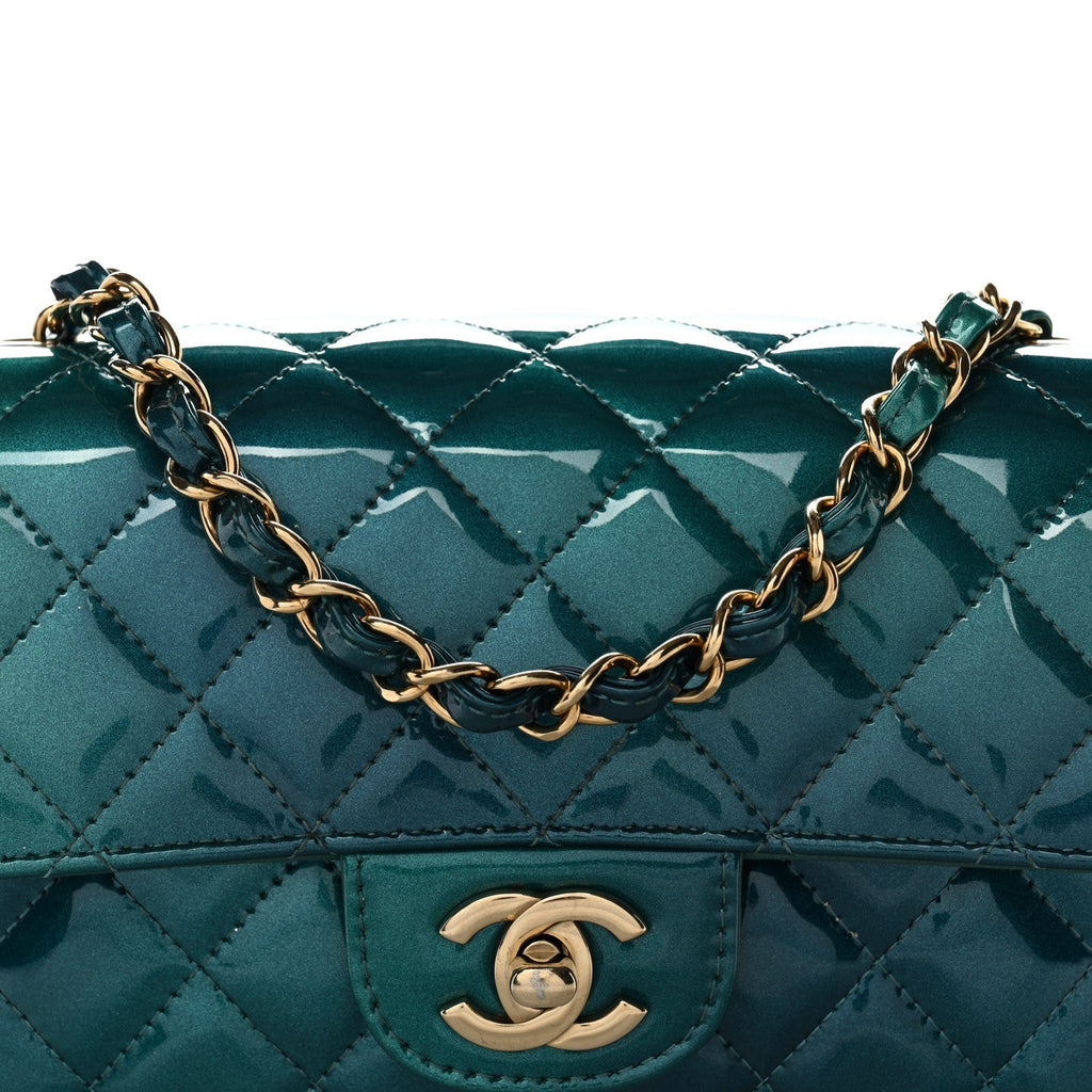 Shaded Patent Calfskin Quilted Mini Rectangular Flap Green Blue