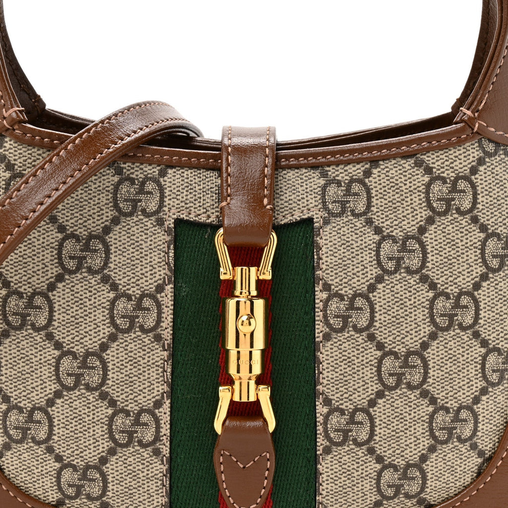 GG Supreme Monogram Azalea Calfskin Web Mini Jackie 1961 Hobo Beige Ebony Brown Sugar