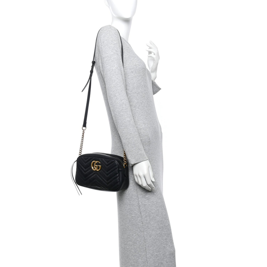 Calfskin Matelasse Small GG Marmont Chain Shoulder Bag Black