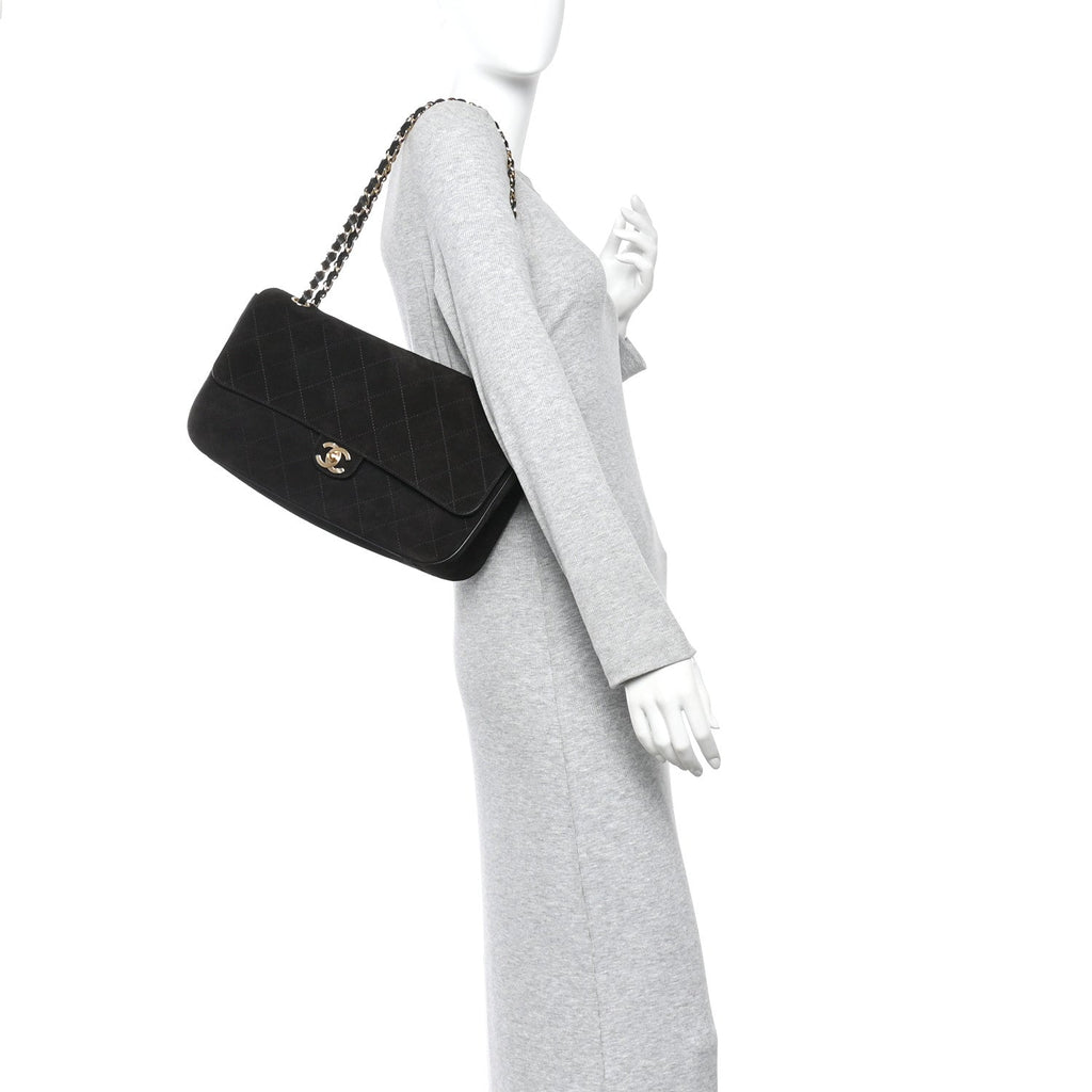 Suede Calfskin Small Souplissimo Maxi Flap Black