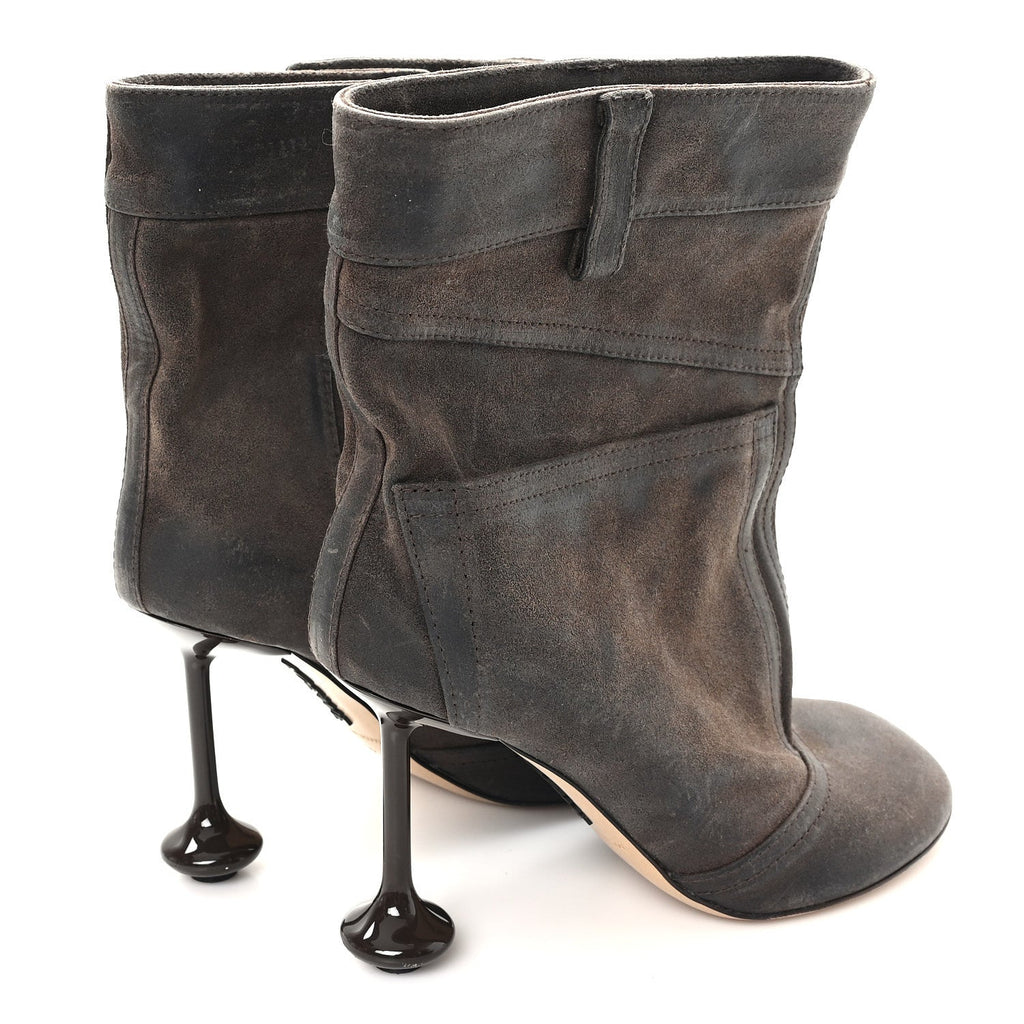 Waxed Suede Toy Ankle Boots 40 Brown