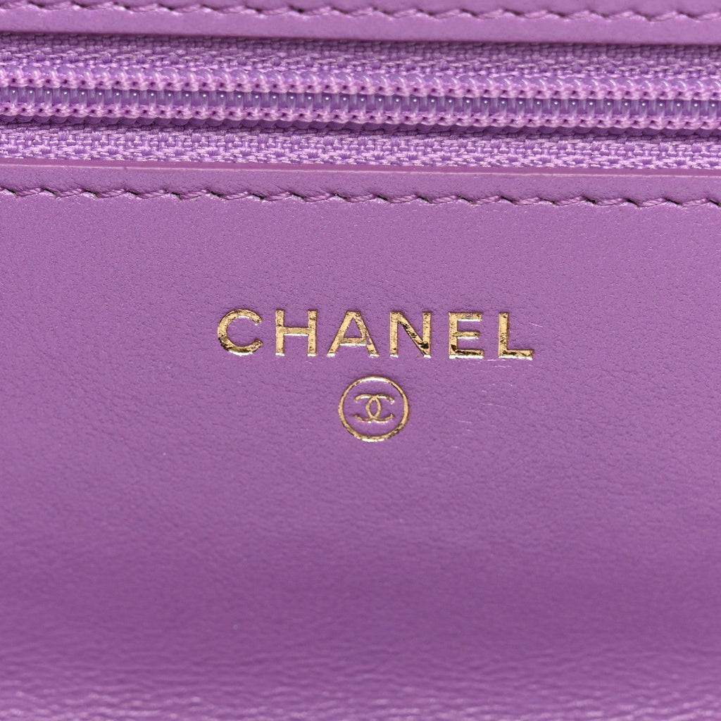 Lambskin Quilted Pick Me Up Wallet On Chain WOC Purple