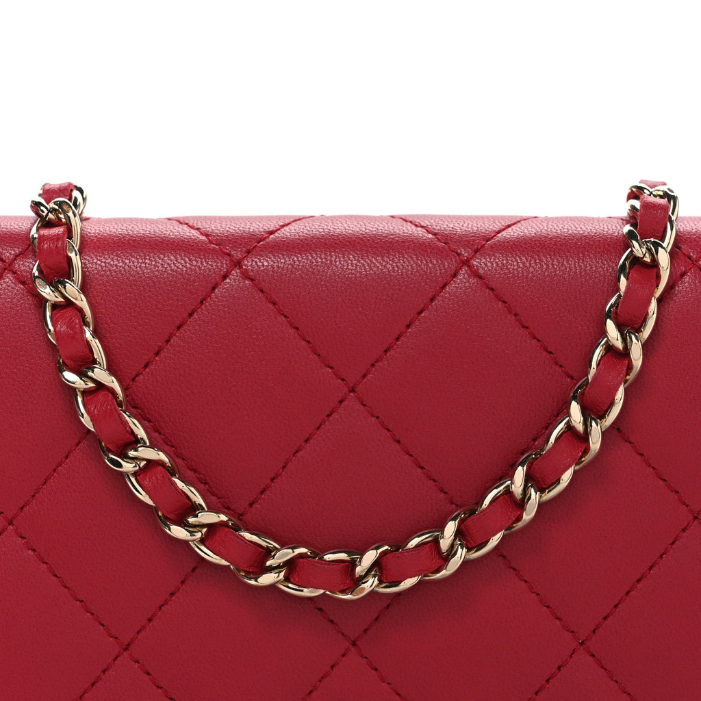 Lambskin Quilted Wallet On Chain WOC Dark Pink