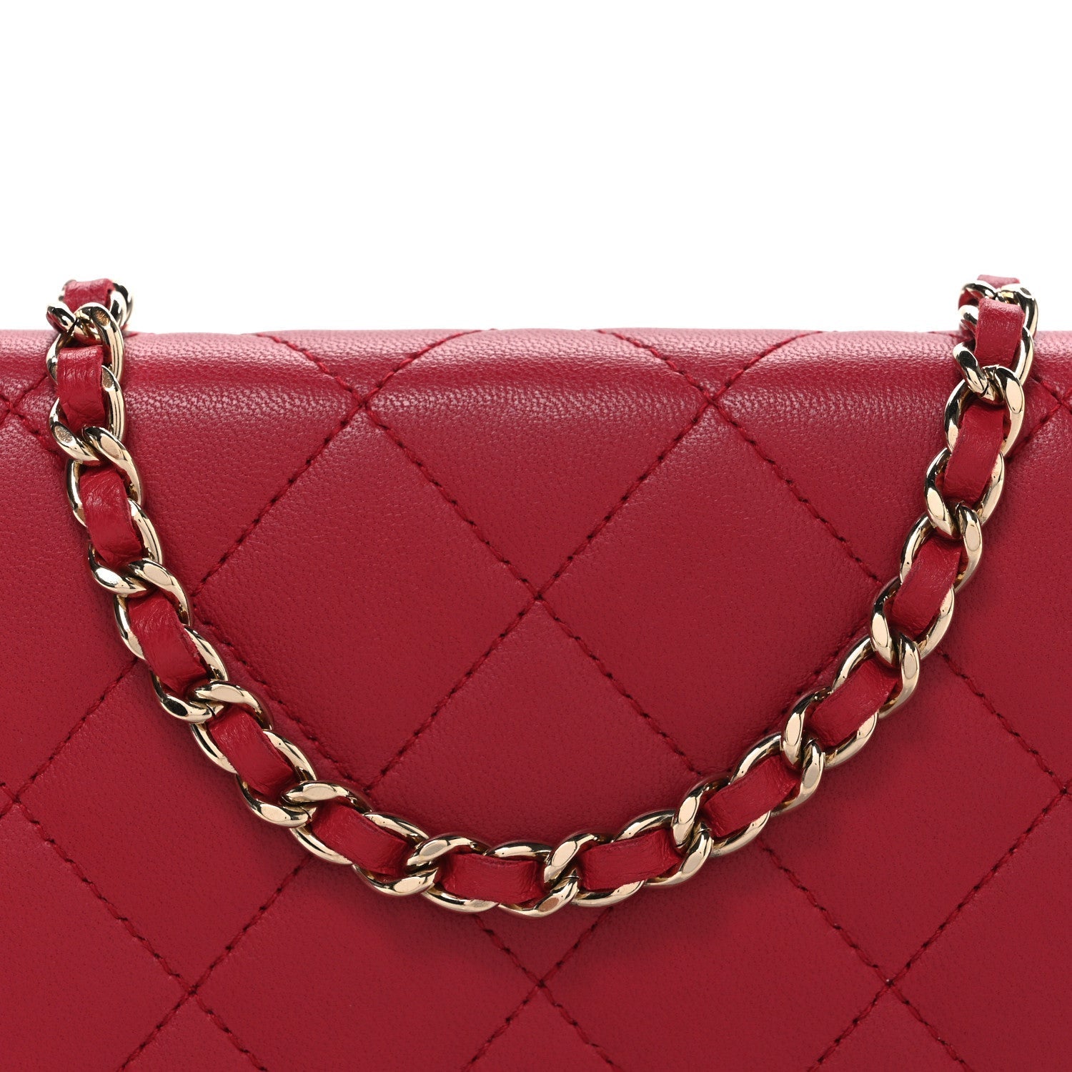 Lambskin Quilted Wallet On Chain WOC Dark Pink
