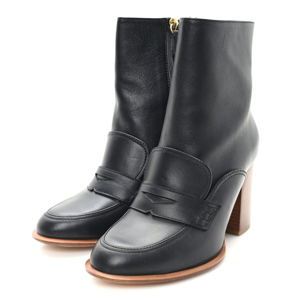 Calfskin Loafer Ankle Boots 39 Black