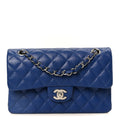 Caviar Quilted Small Double Flap Blue