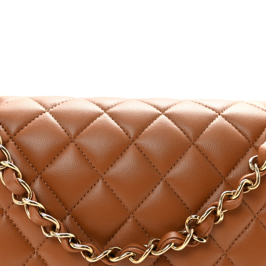 Lambskin Quilted Medium Double Flap Brown