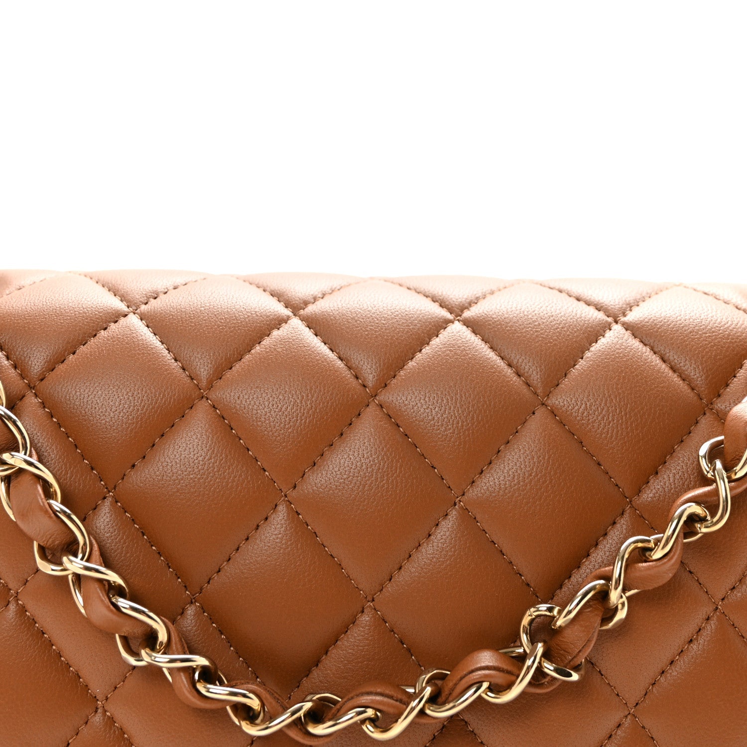 Lambskin Quilted Medium Double Flap Brown