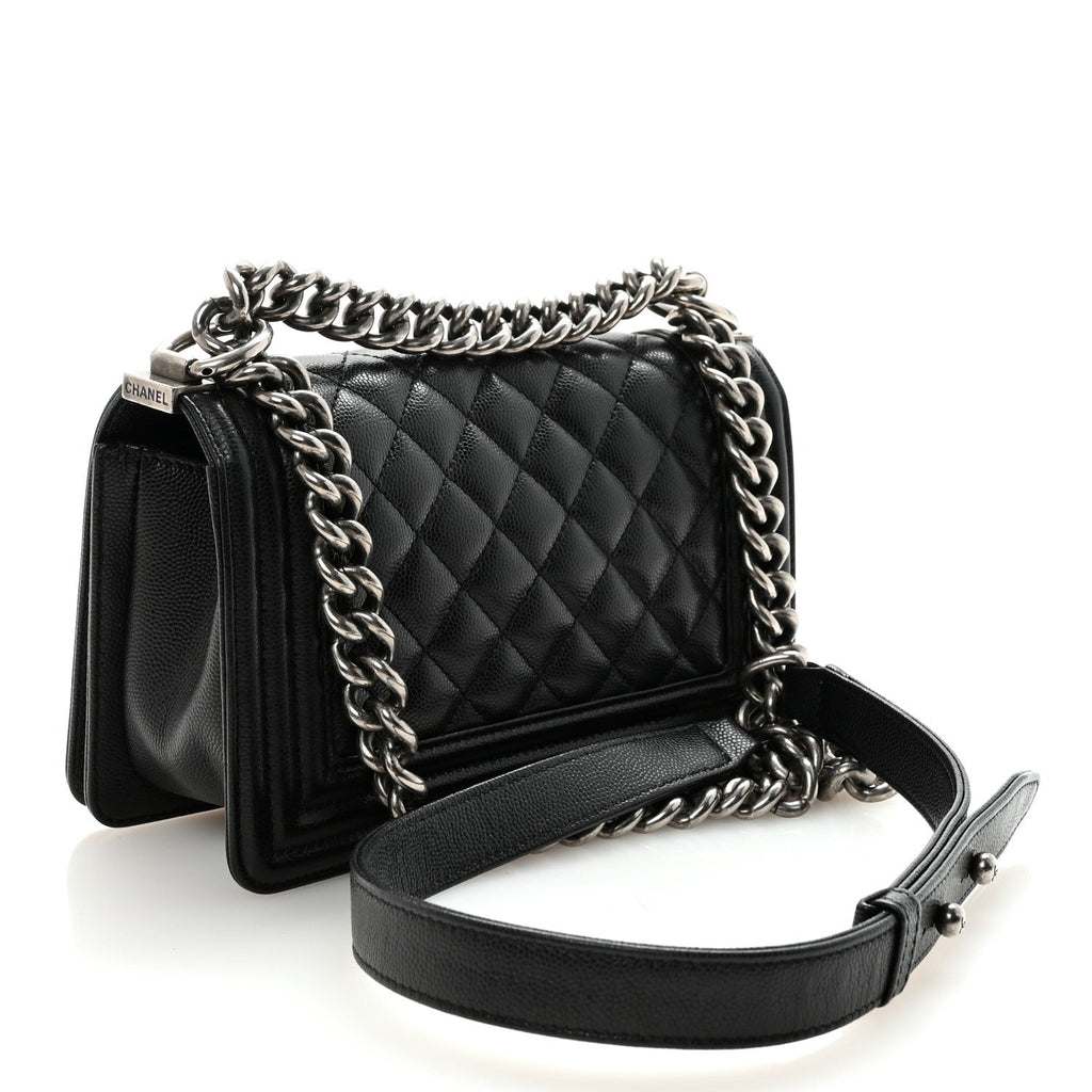Caviar Quilted Small Boy Flap Black