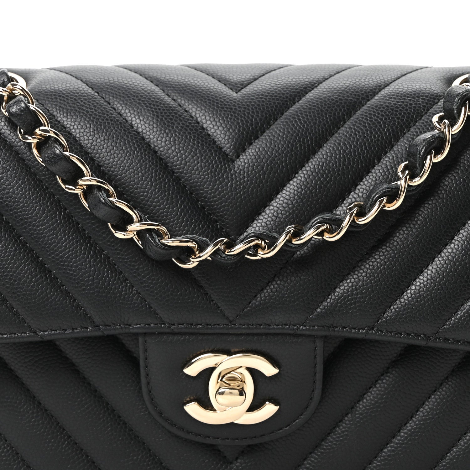 Caviar Chevron Quilted Small Double Flap Black