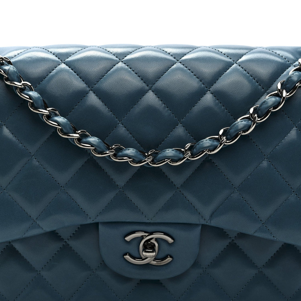 Lambskin Quilted Jumbo Double Flap Turquoise