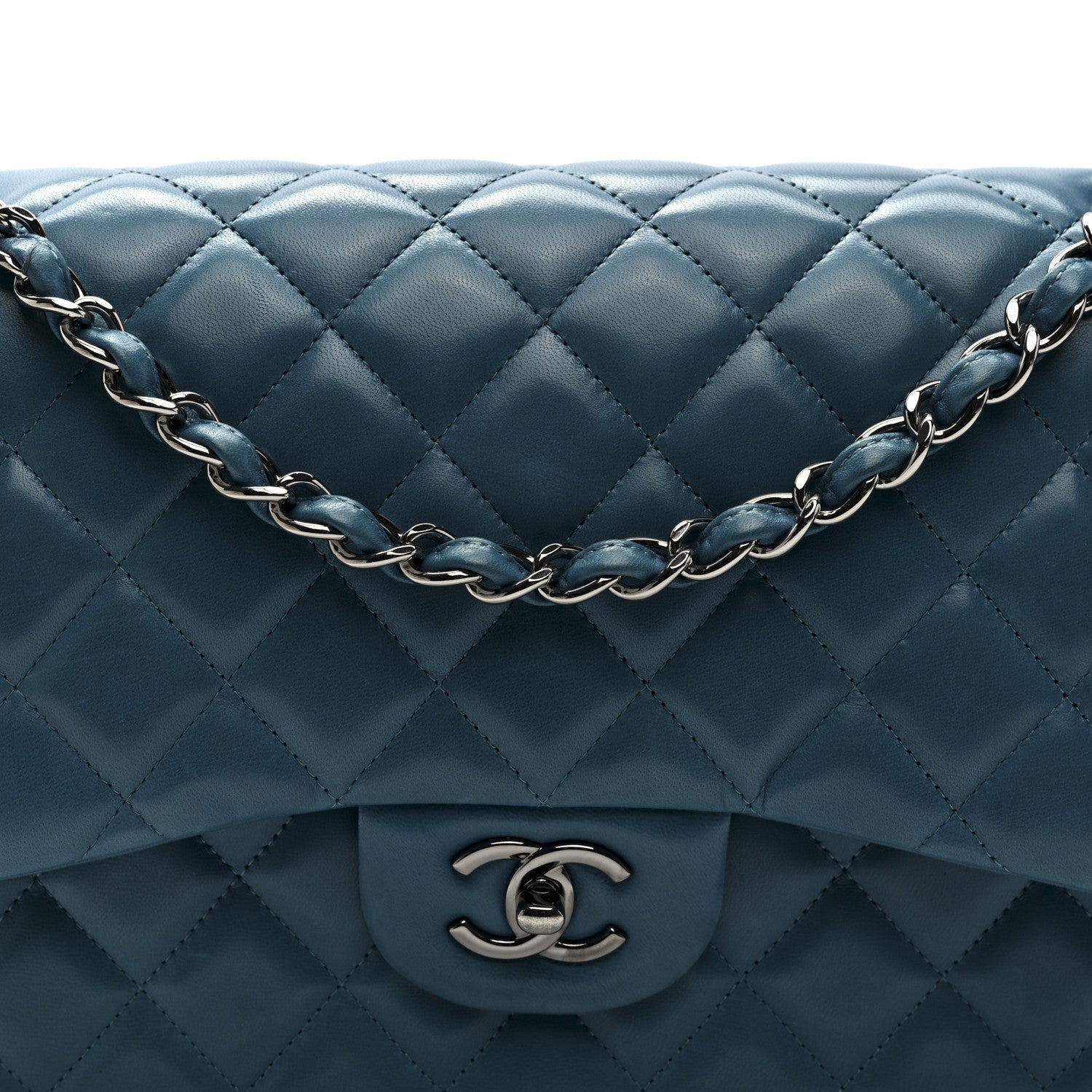 Lambskin Quilted Jumbo Double Flap Turquoise