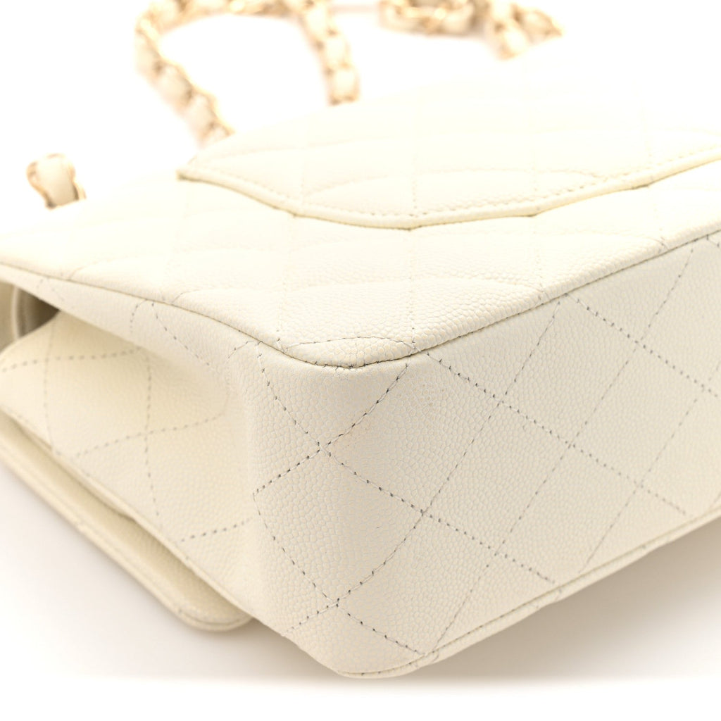Caviar Quilted Medium Double Flap White