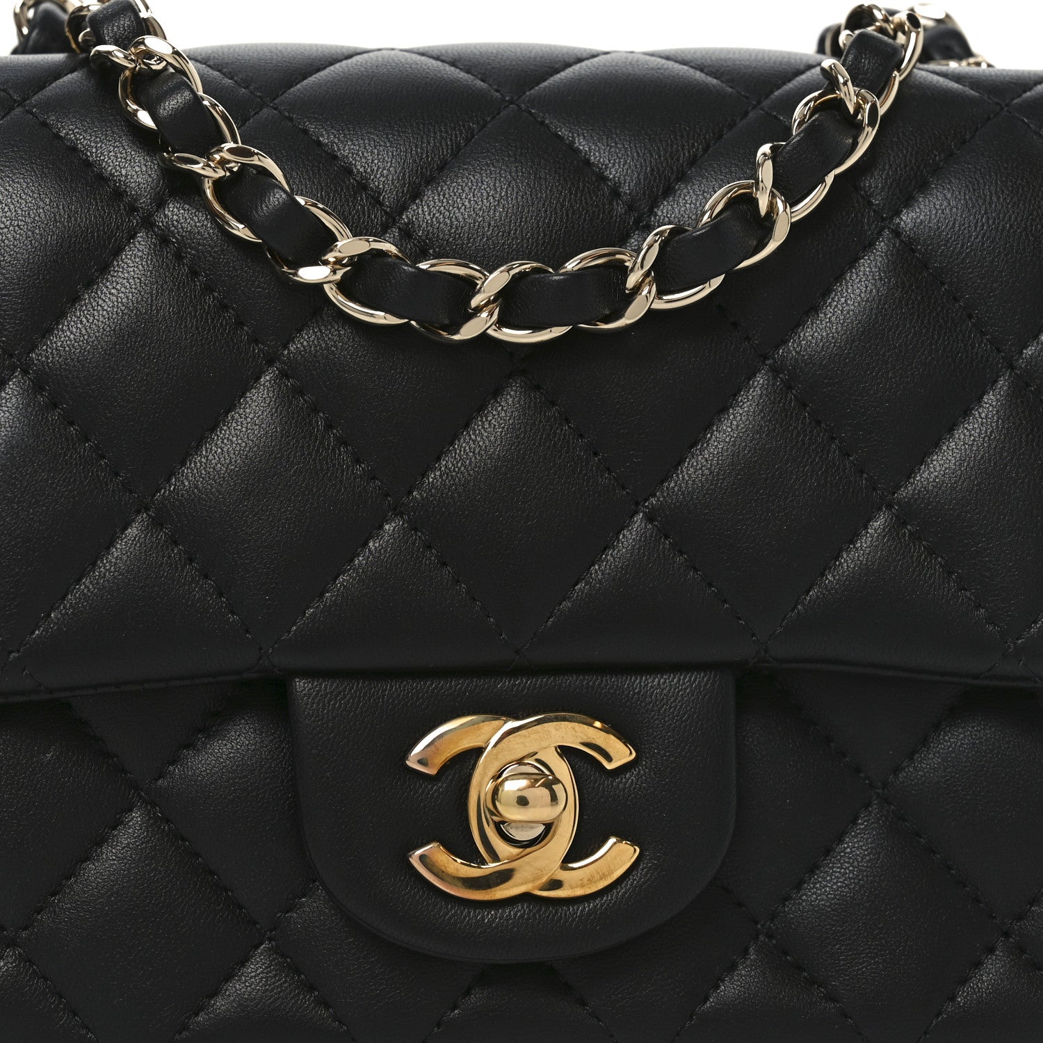 Lambskin Quilted Mini Square Flap Black