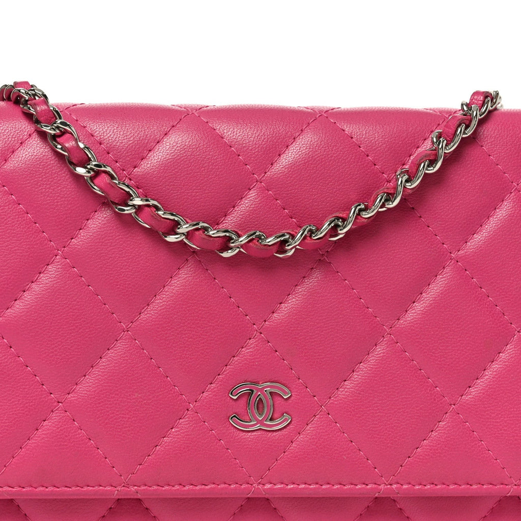 Lambskin Quilted Wallet On Chain WOC Dark Pink