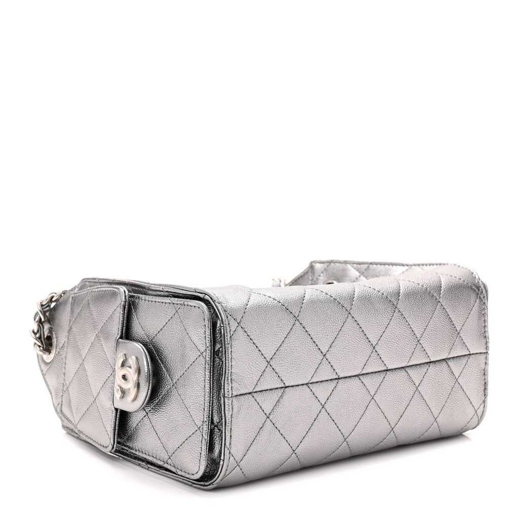 Metallic Caviar Quilted Mini Chanel 25 Handbag Anthracite