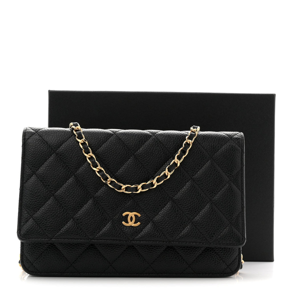 Caviar Quilted Wallet on Chain WOC Black