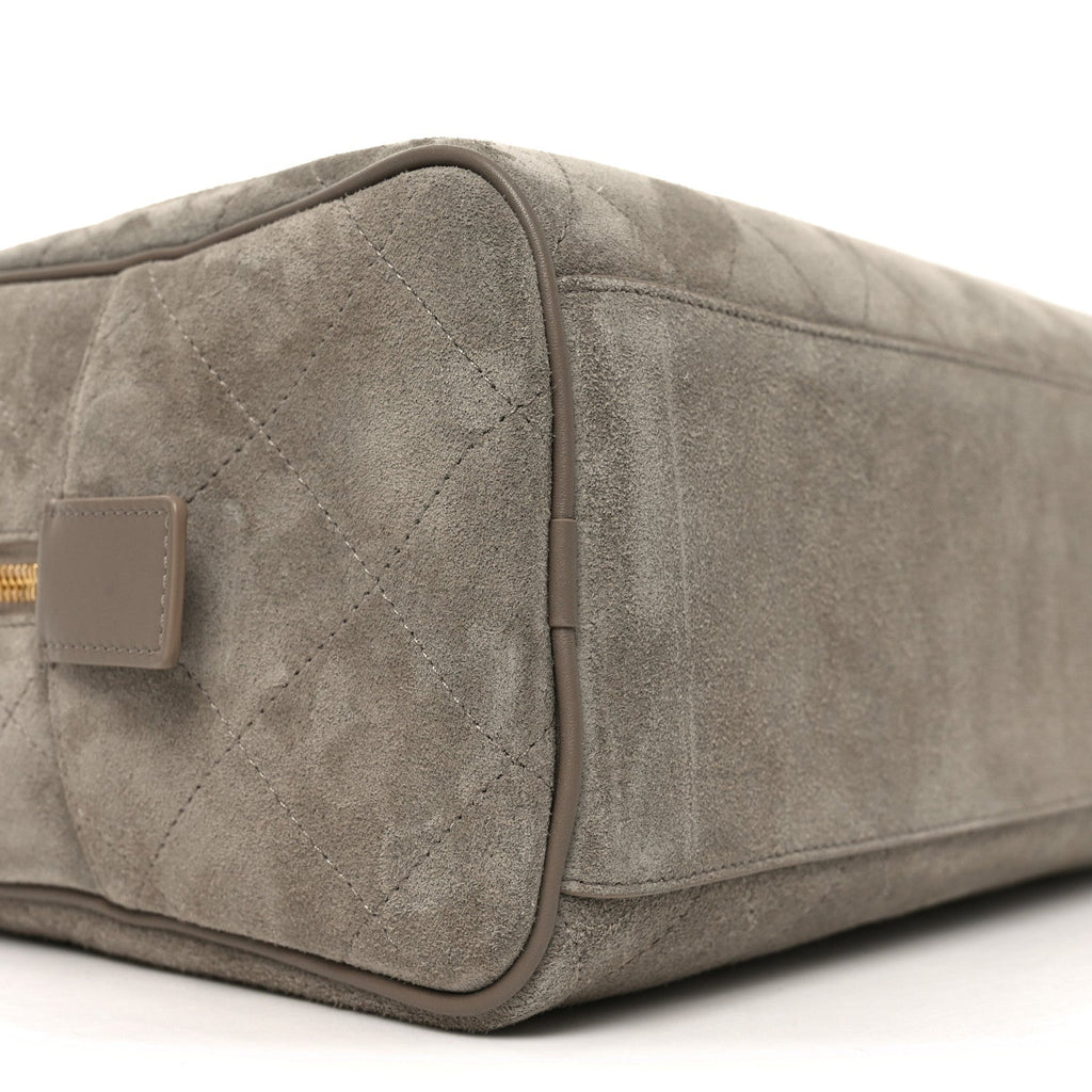 Suede Calfskin Quilted Large Perfect Bowling Bag Grey