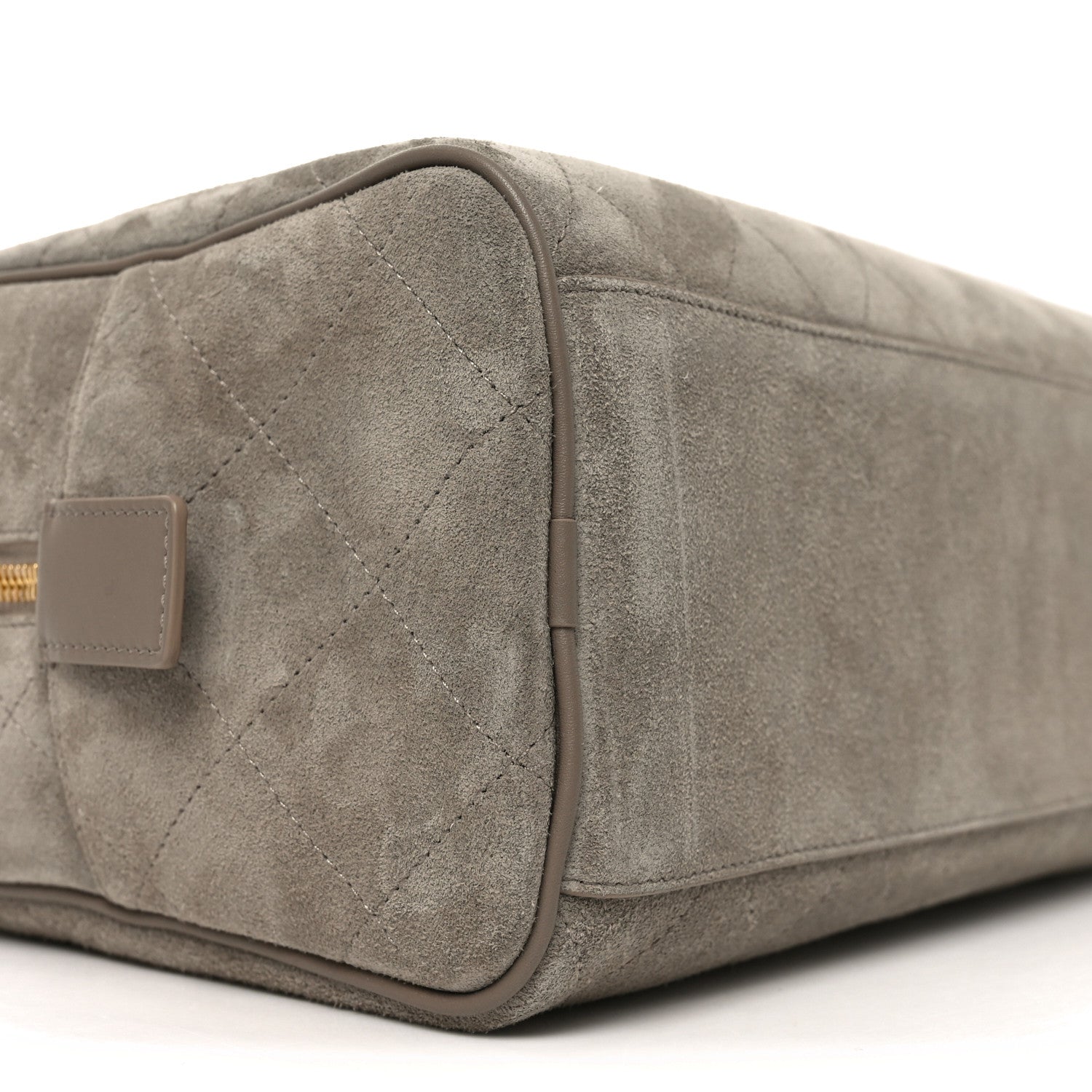 Suede Calfskin Quilted Large Perfect Bowling Bag Grey