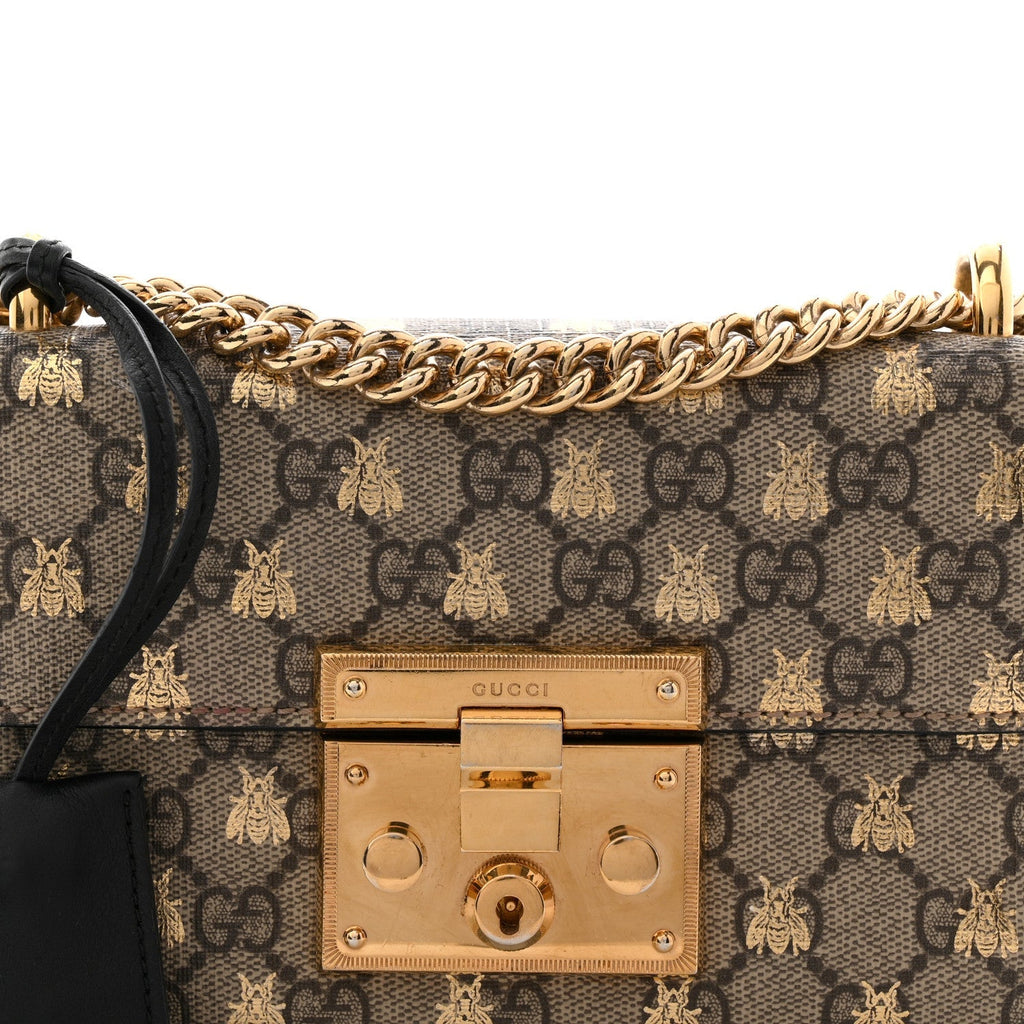 GG Supreme Monogram Bees Small Padlock Shoulder Bag Black