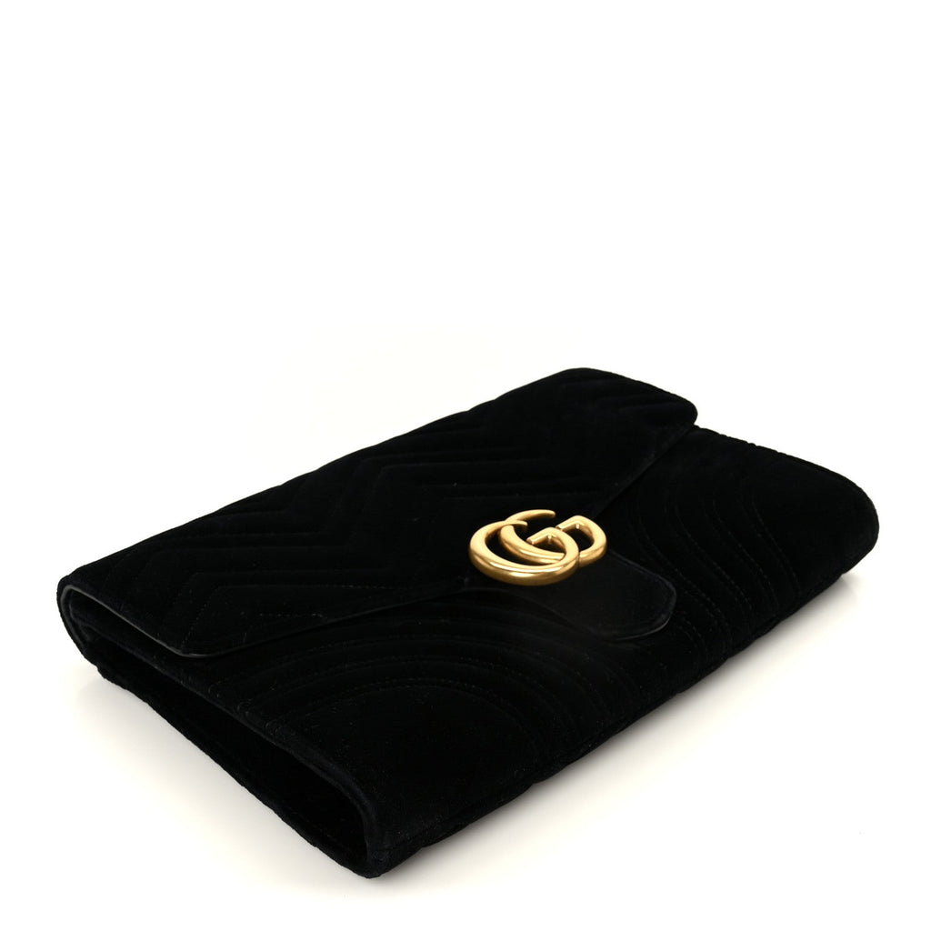 Velvet Matelasse GG Marmont Clutch Black