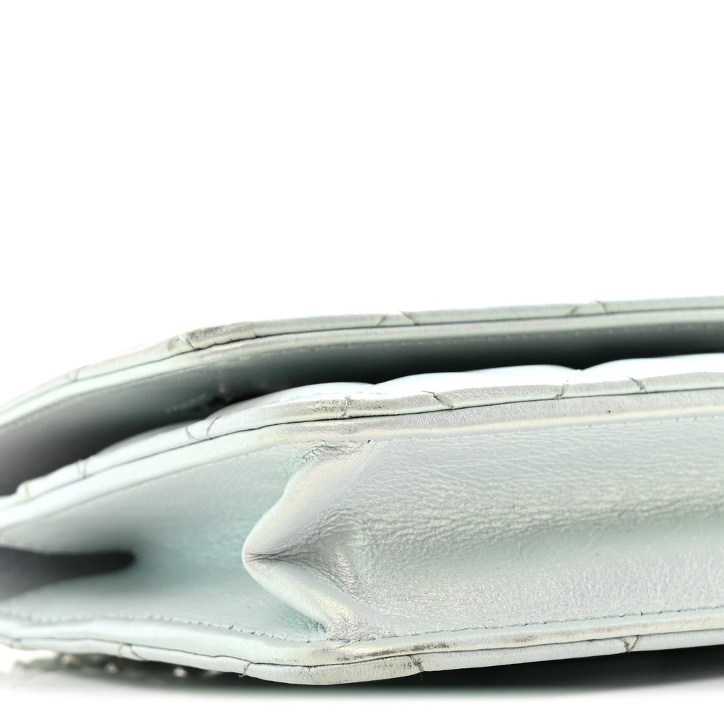 Iridescent Calfskin Quilted Wallet On Chain WOC Light Blue