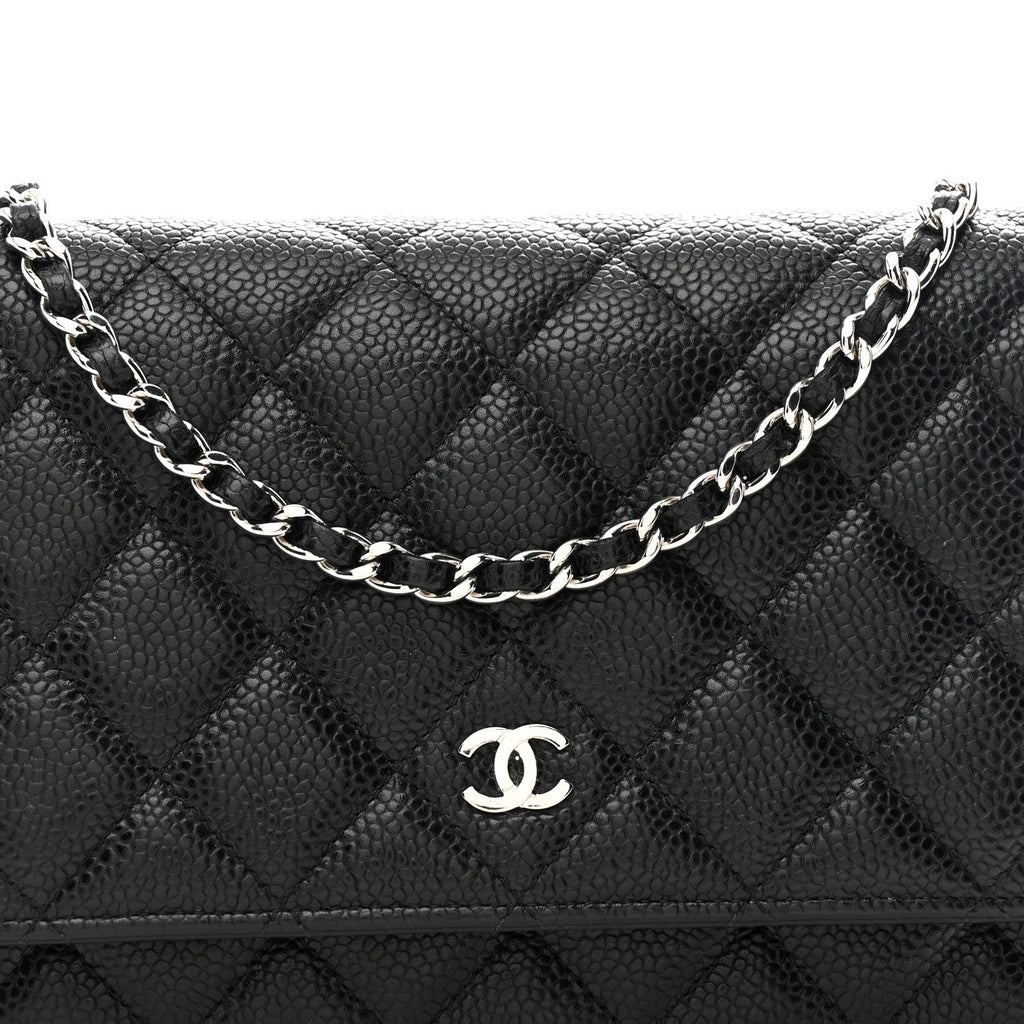 Caviar Quilted Wallet on Chain WOC Black