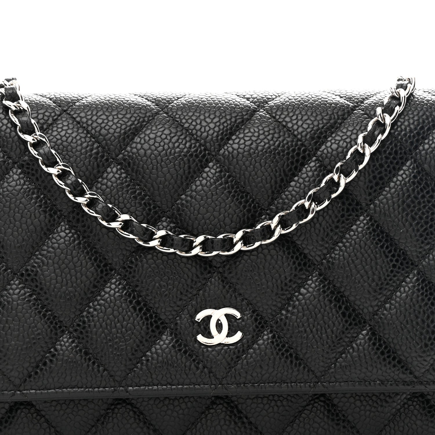 Caviar Quilted Wallet on Chain WOC Black