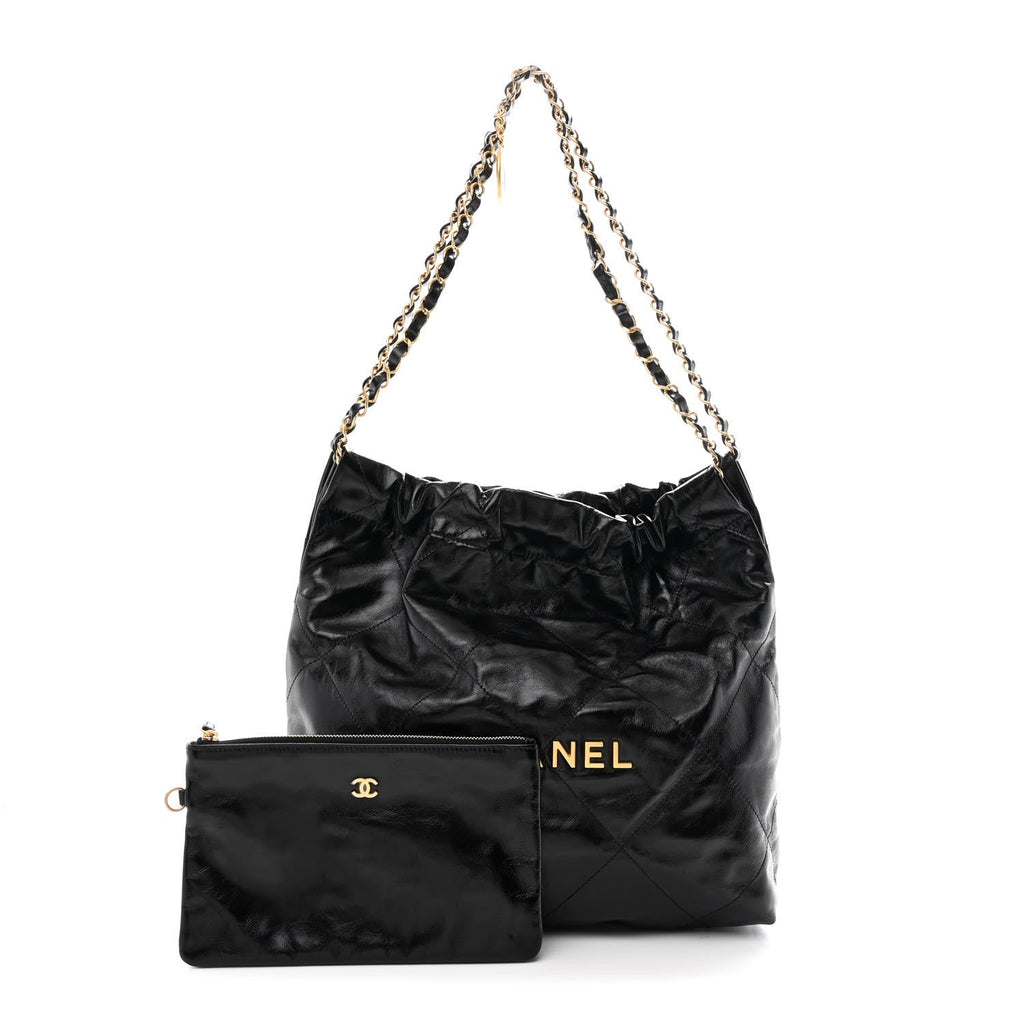 Glazed Calfskin  Quilted Small Chanel 22 Black