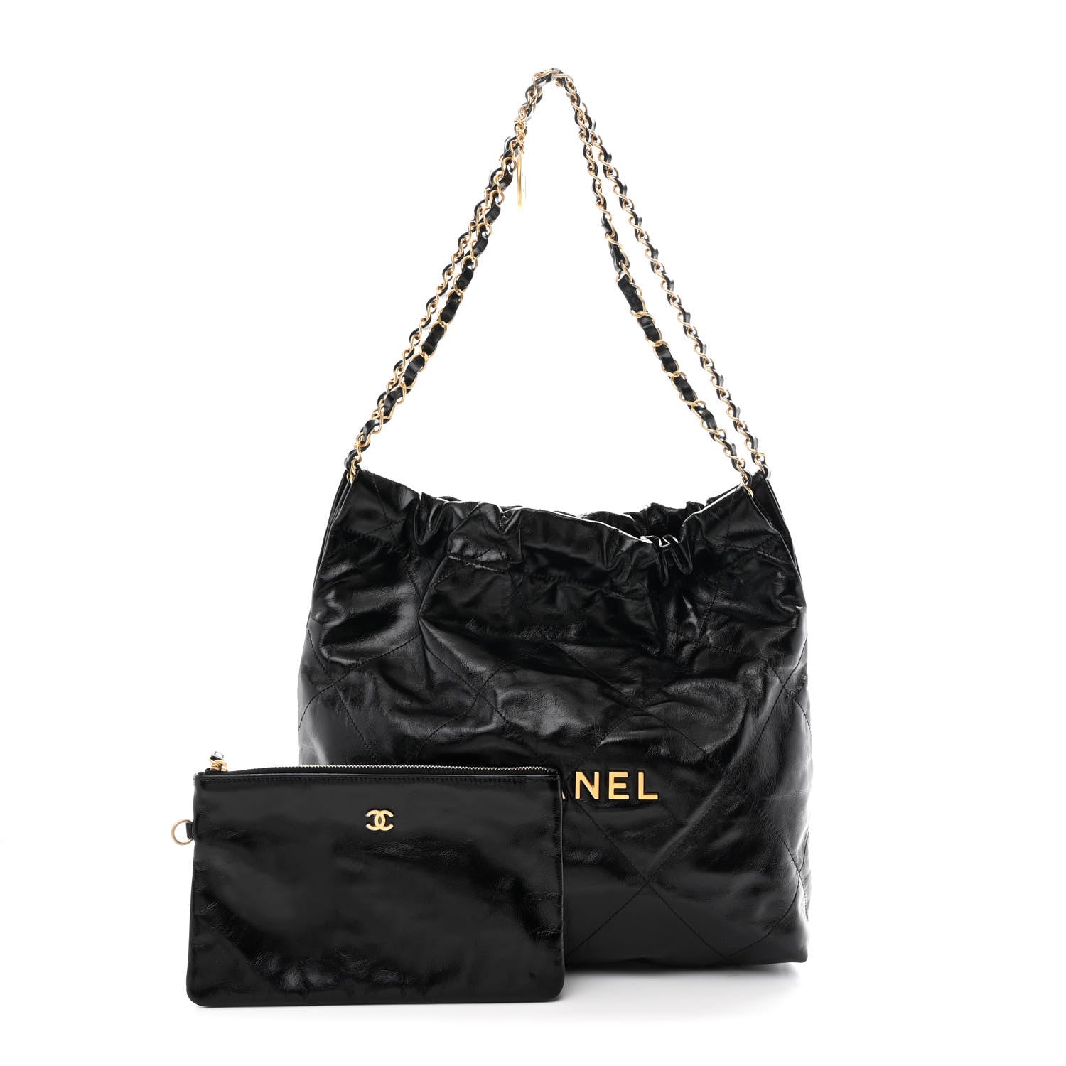 Glazed Calfskin  Quilted Small Chanel 22 Black
