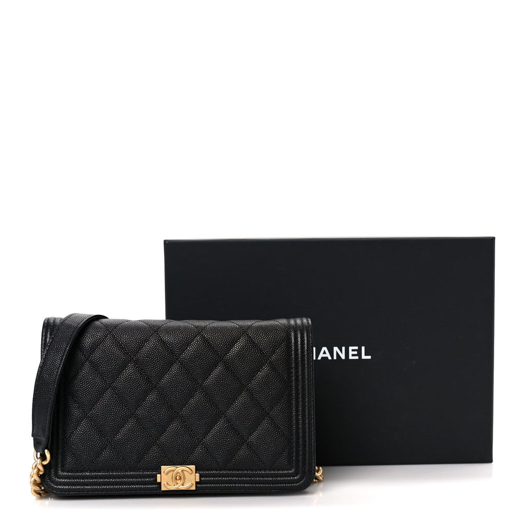 Caviar Quilted Boy Wallet On Chain WOC Black