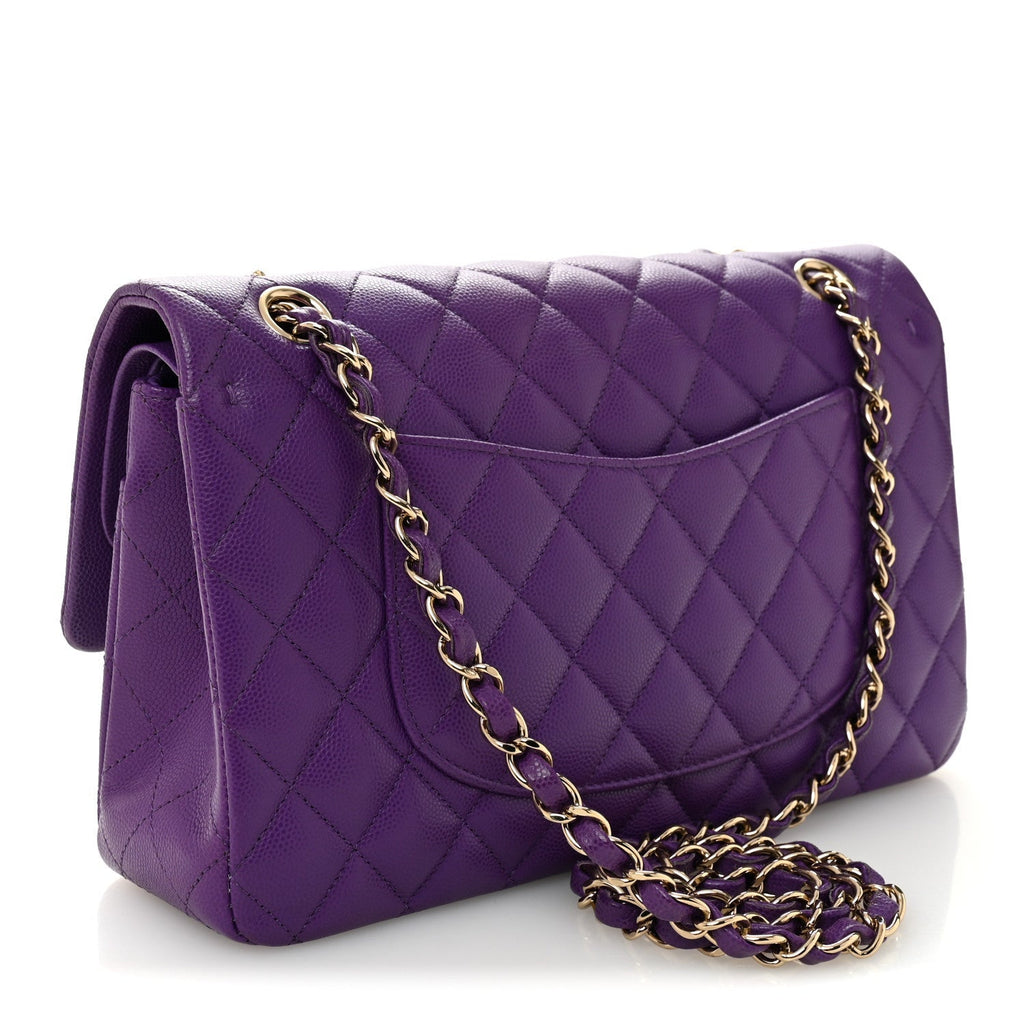 Caviar Quilted Medium Double Flap Purple