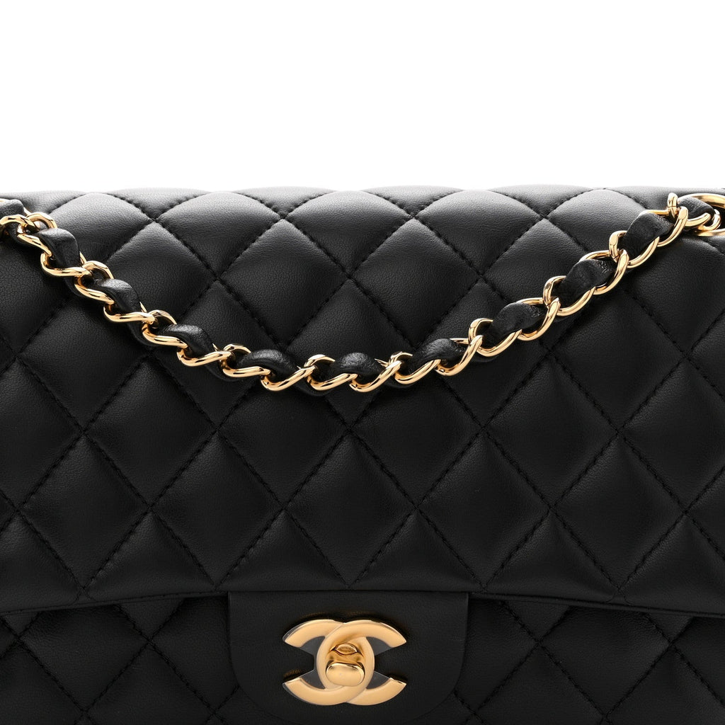 Lambskin Quilted Medium Double Flap Black