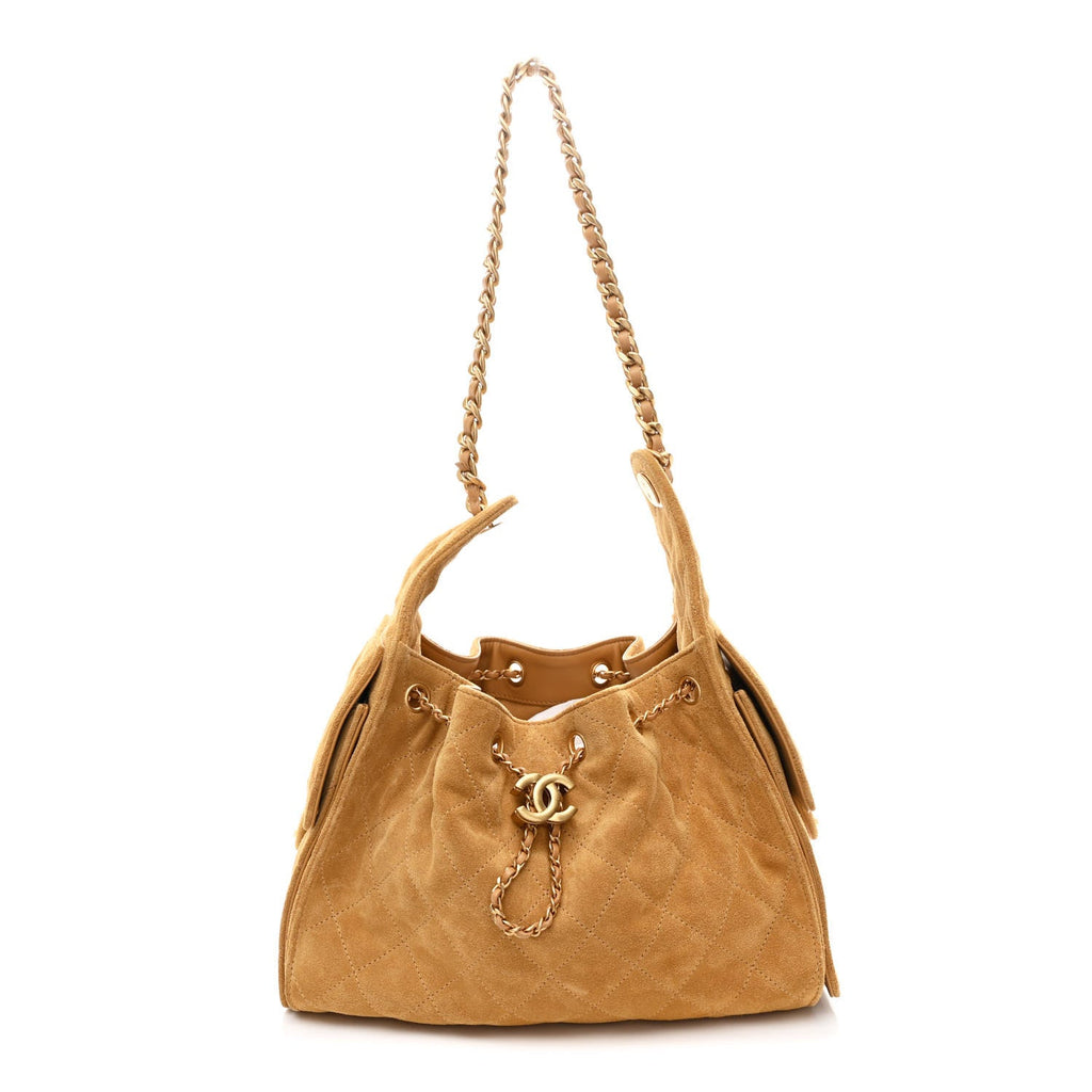 Suede Quilted Small Chanel 25 Handbag Beige