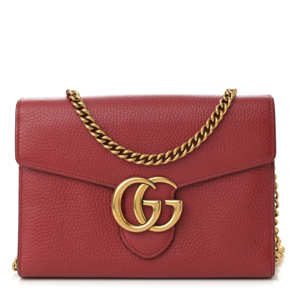 Calfskin GG Marmont Chain Wallet Vulcanic Red