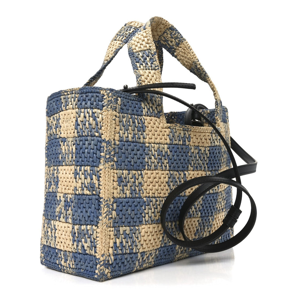 X PAULA'S IBIZA Raffia Small Font Tote Natural Light Blue